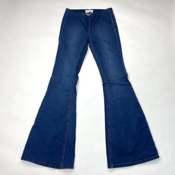 Free People Bell Flare Jean Women 27 Elastic Waist Lightweight Stretch Cotton - Picture 1 of 13